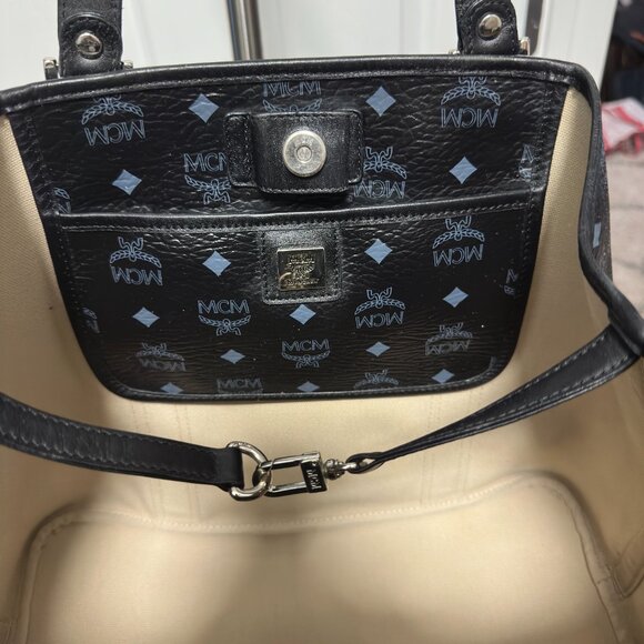 MCM Black Visetos Tote Bag w/ small Pouch - Picture 8 of 16